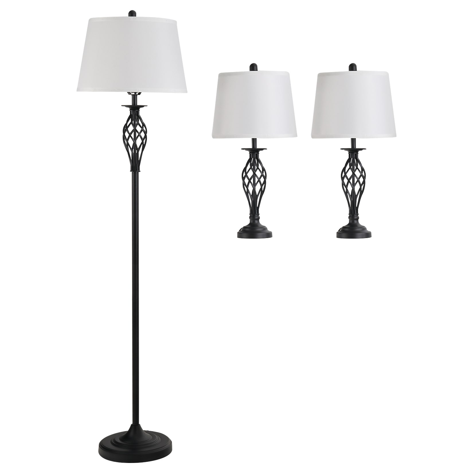 HOMCOM Stehlampe inkl. 2 Tischlampen schwarz, weiß 3er-Lampenset  Stehleuchte Nachttischlampe Leselampe kaufen bei