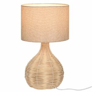 HOMCOM Tischlampe im Rattan Design beige 22 x 40 cm (ØxH)   Tischleuchte Nachttischlampe Schlafzimmer Lampe