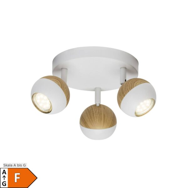 BRILLIANT Lampe Scan LED Spotrondell 3flg weiß/holz hell   3x LED-PAR51