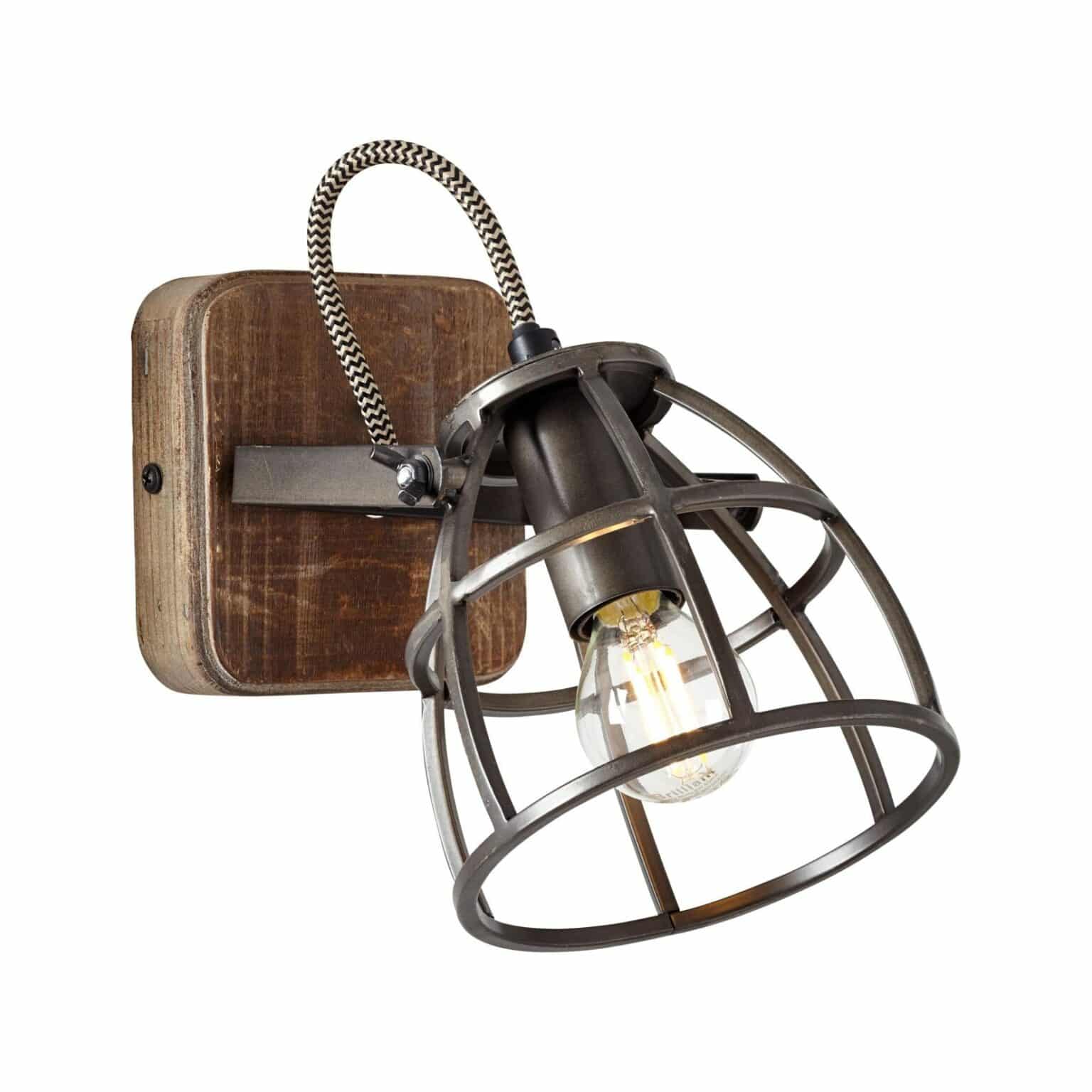 EGLO Hanglamp Barnstaple, 6 vlammige vintage hanglamp in industrieel design, retro hanglamp van staal in zink used-look, hout, kleur: bruin-patina, zwart, fitting: E27