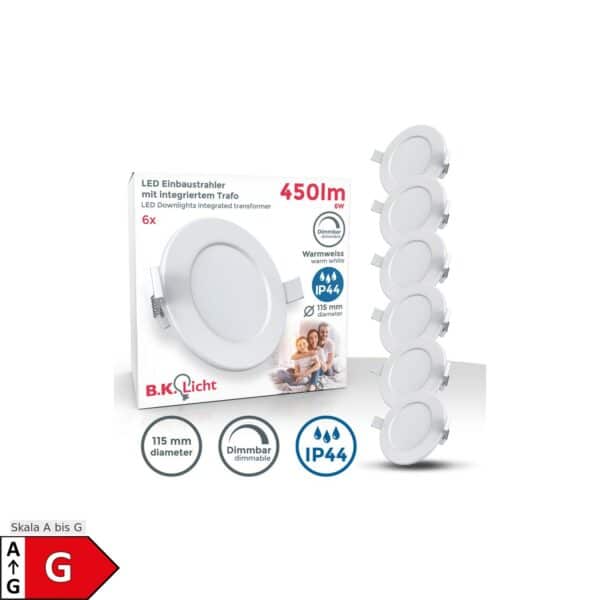 6x LED Einbauspots Bad weiß dimmbar IP44