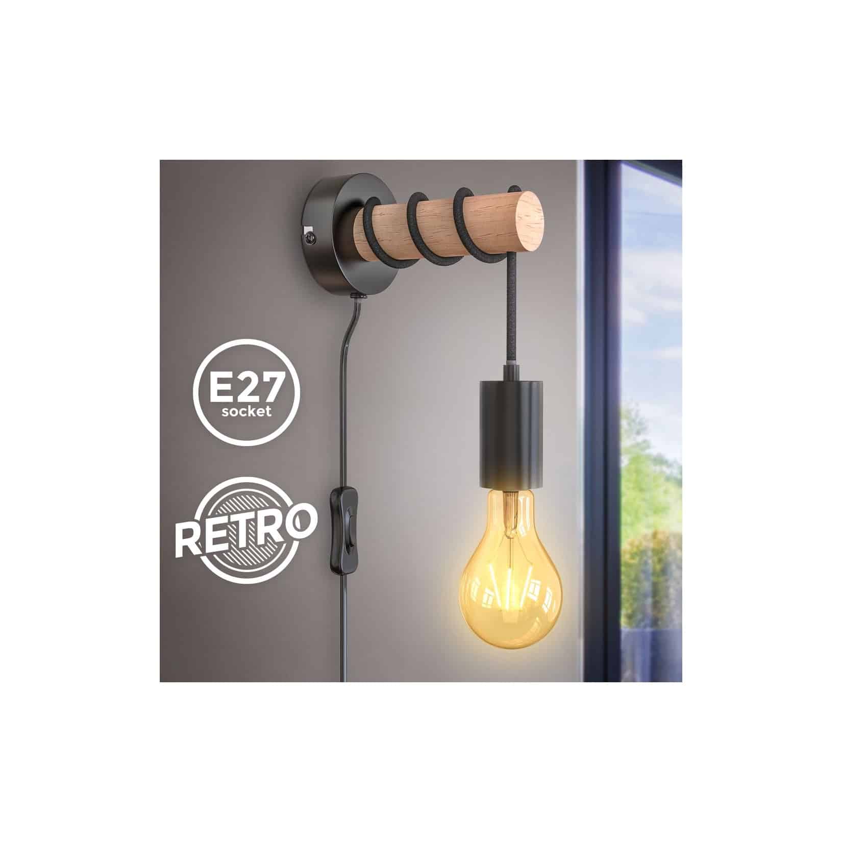 E27 schwarz Wandleuchte Vintage LED Holz Metall bei kaufen