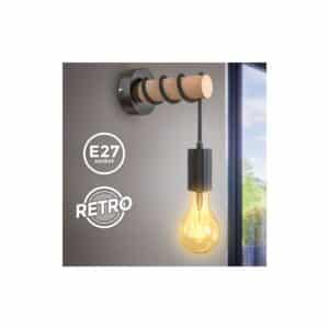 LED Wandleuchte Metall Holz Vintage schwarz 1x E27