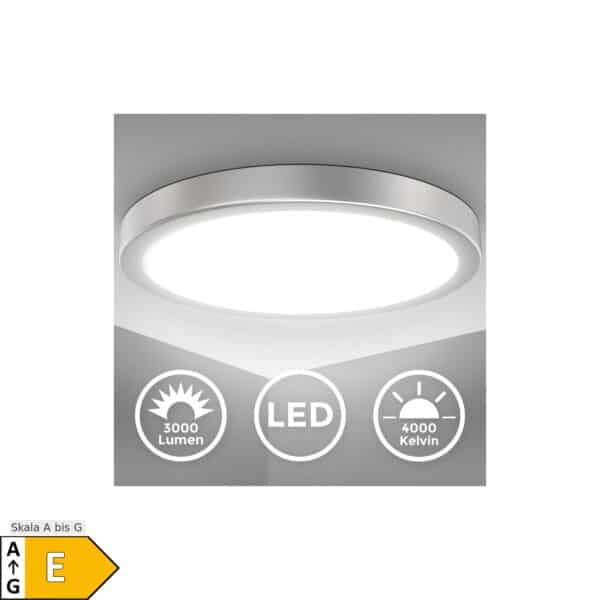 LED Deckenlampe Silber 24W Metallrand Panel 38cm